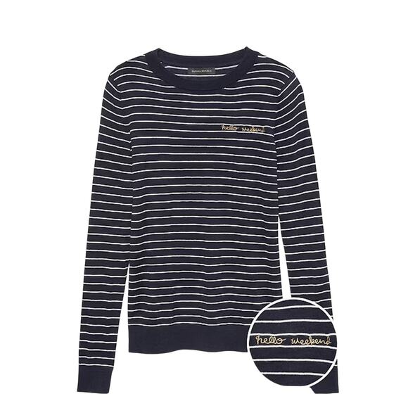 Banana Republic Silk Cashmere Striped Sweater Navy White Women’s Small Nautical - Picture 4 of 15